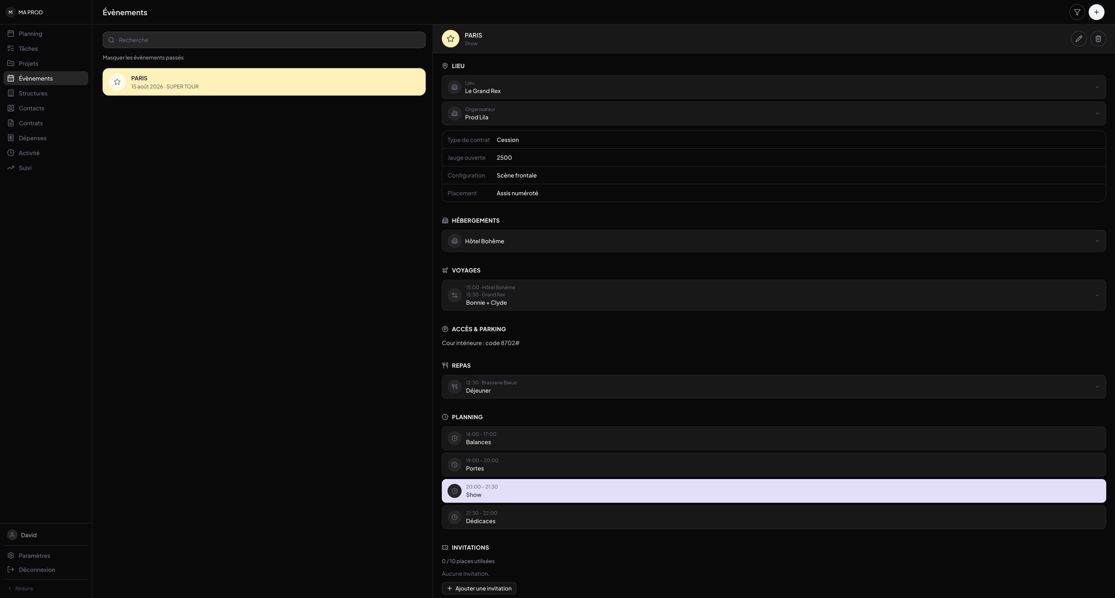 Fiche évènement dans Logicrew